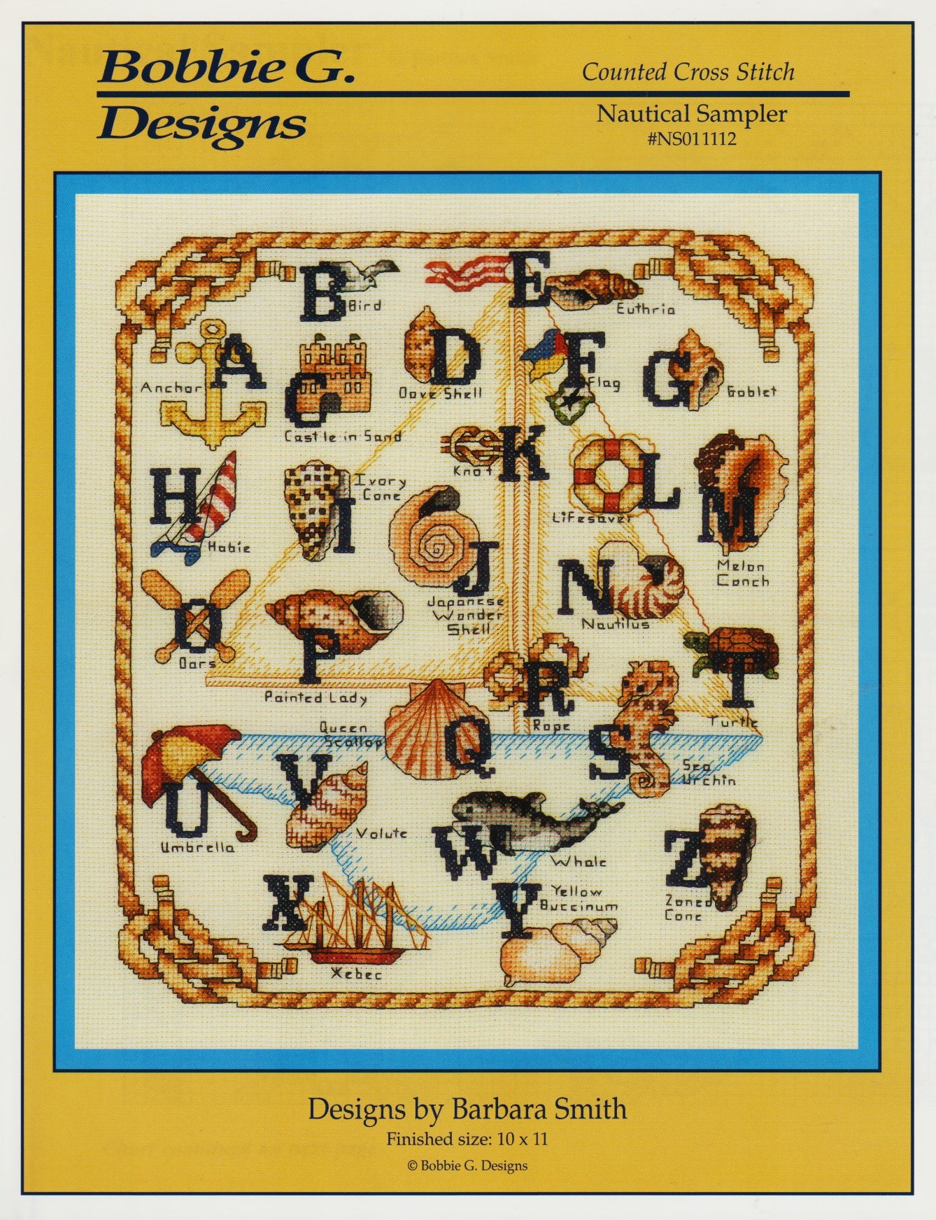 Bobbie G. Nautical Sampler NS011112 beach sea shells cross stitch pattern