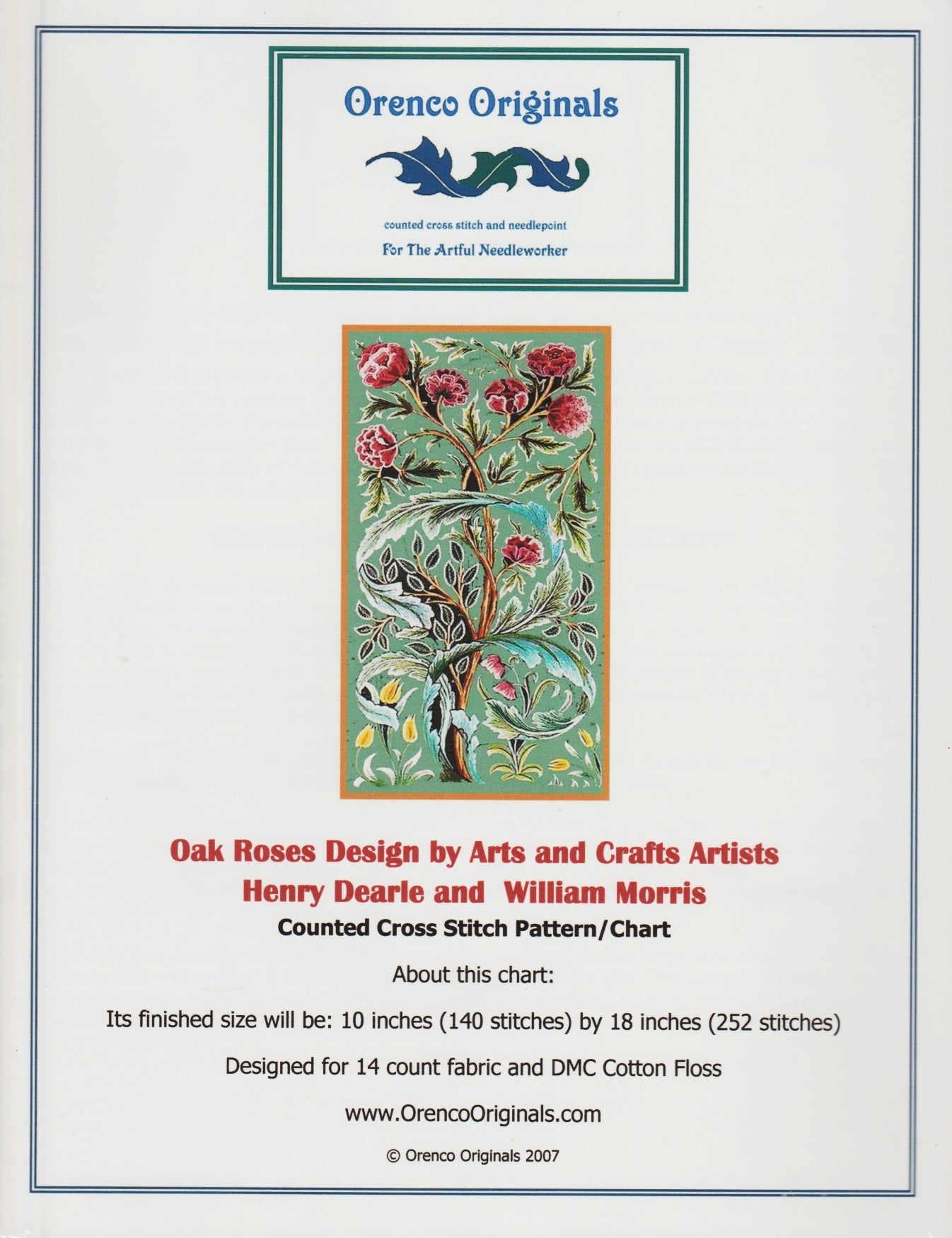 Orenco Originals Oak Roses cross stitch pattern
