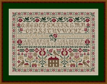 Happiness is Heart Made Pomegranate Alphabet 1055 cross stitch sampler pattern