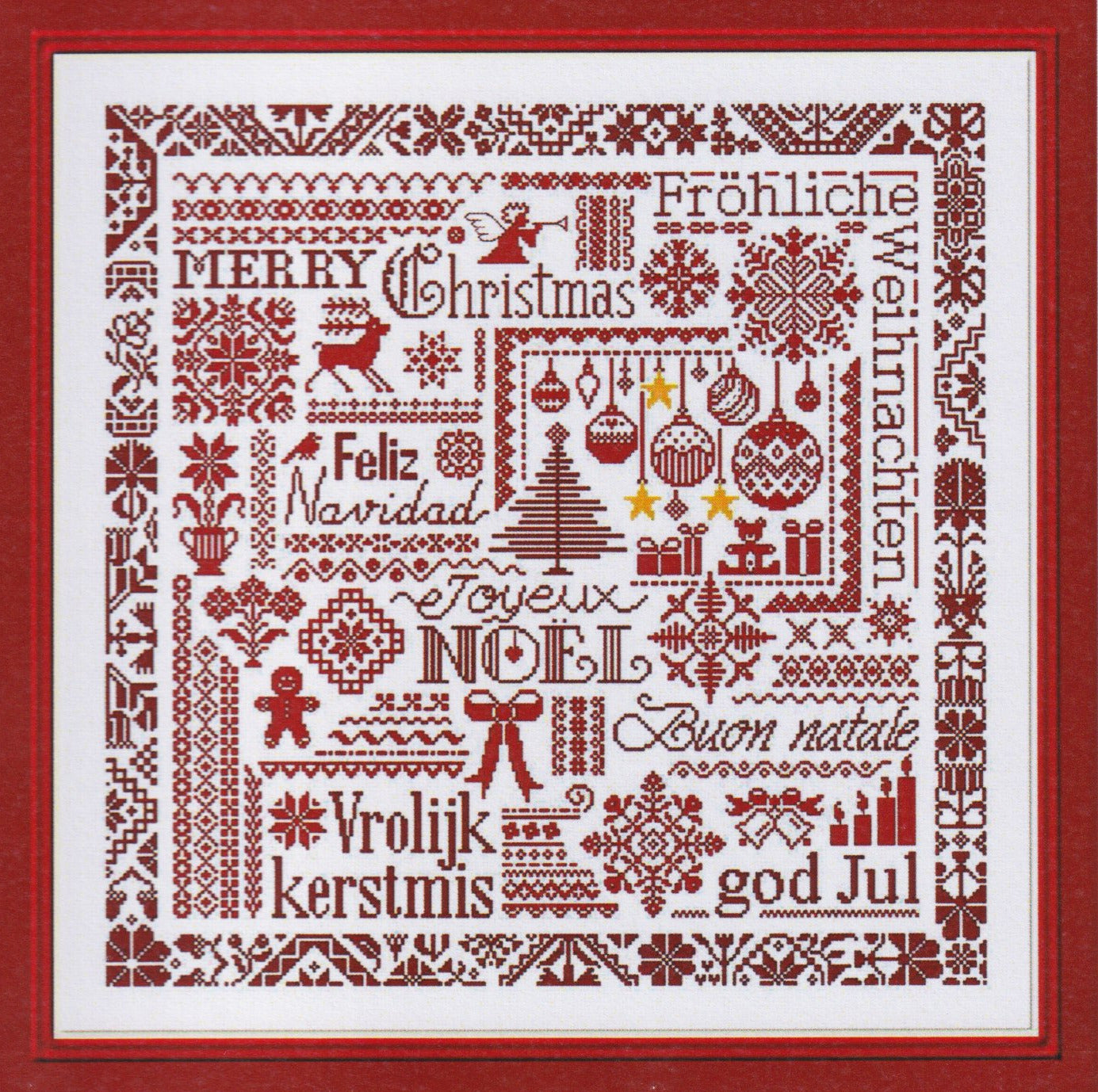 Jardin Prive Red Christmas redwork cross stitch pattern