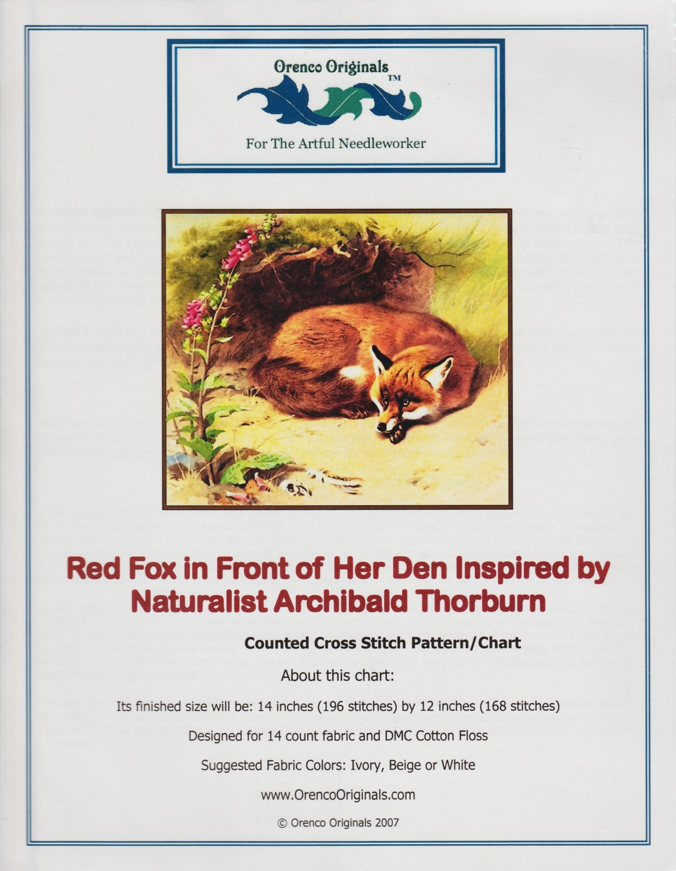 Orenco Red Fox in Front of Her Den cross stitch pattern