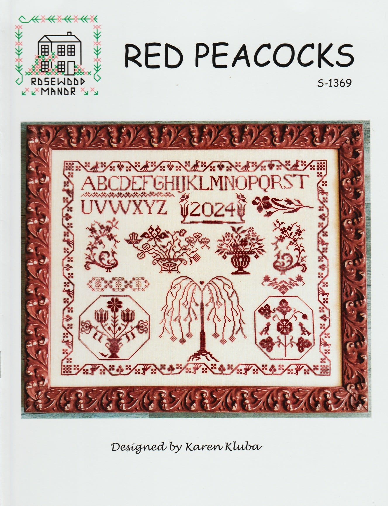 Rosewood Manor Red Peacocks S-1369 cross stitch pattern