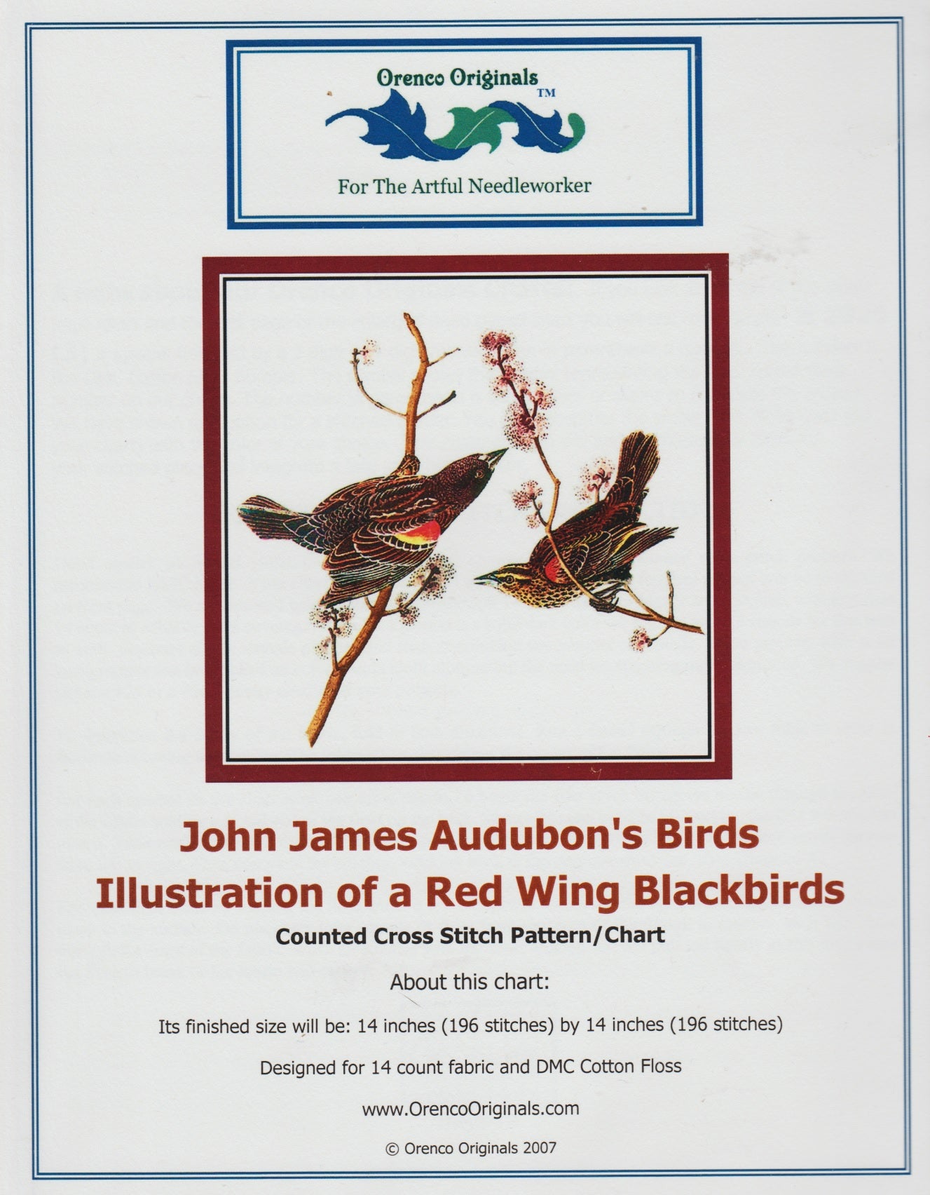 Orenco Originals Red Wing Blackbirds cross stitch pattern