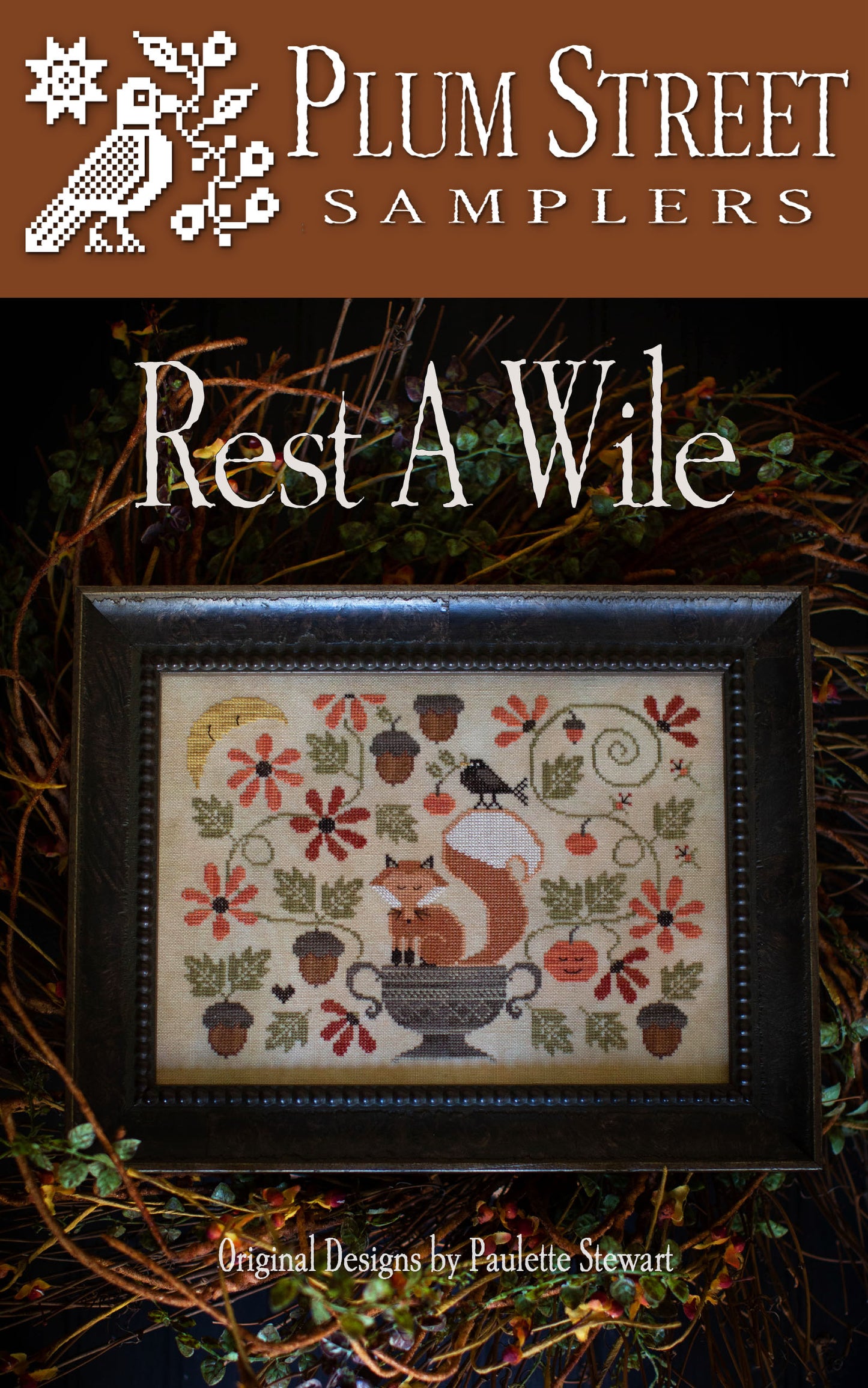 Plum Street Samplers Rest A While fox cross stitch pattern