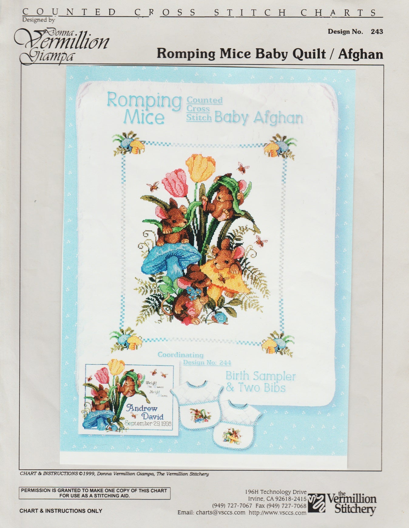 Vermillion Stitchery Romping Mice Baby Quilt/Afghan 243 cross stitch pattern
