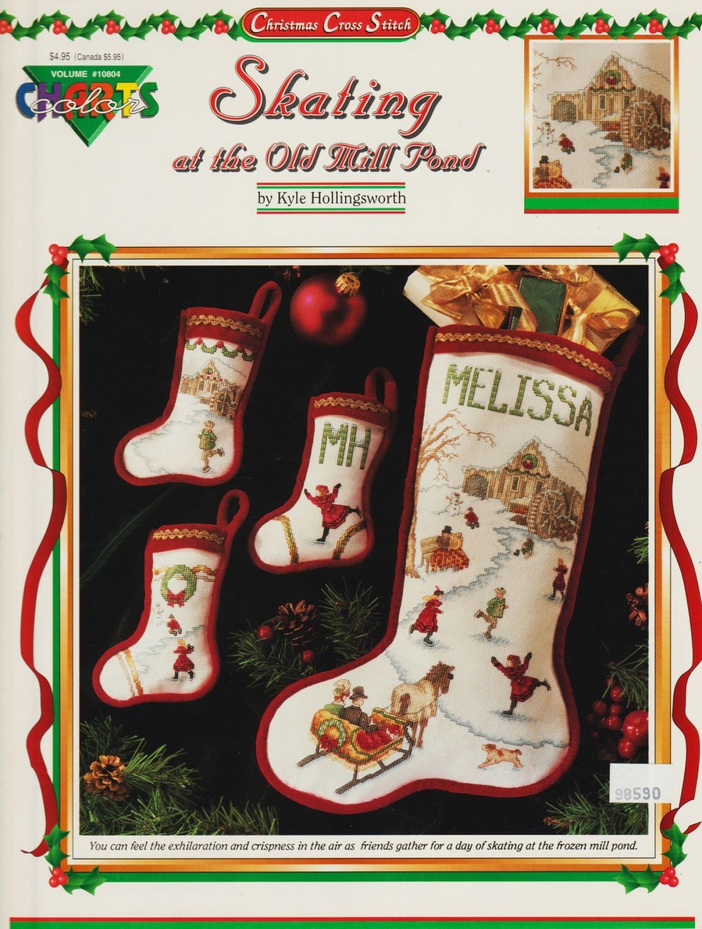 Color Charts Skating At The Old Mill Pond 10804 christmas stocking cross stitch pattern