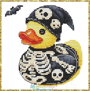 Les Petites croix de Lucie Skeleton Duck Halloween cross stitch pattern