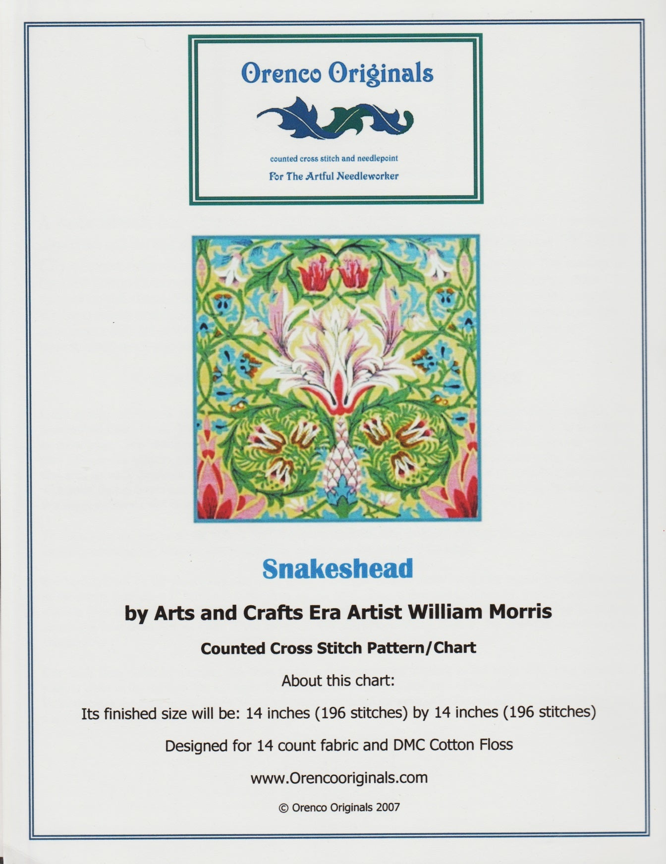 Orenco Originals Snakeshead cross stitch pattern