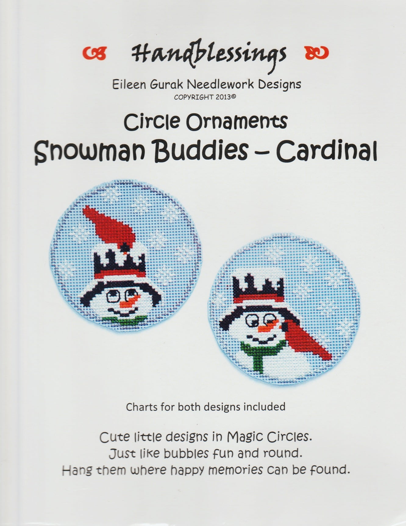 Handblessings Snowman Buddies - Cardinal Ornaments cross stitch pattern