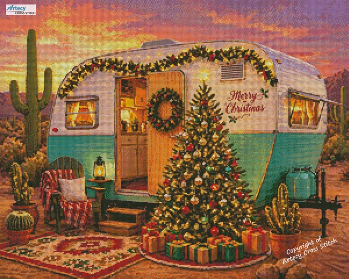 Artecy Southwest Christmas camper cross stitch pattern