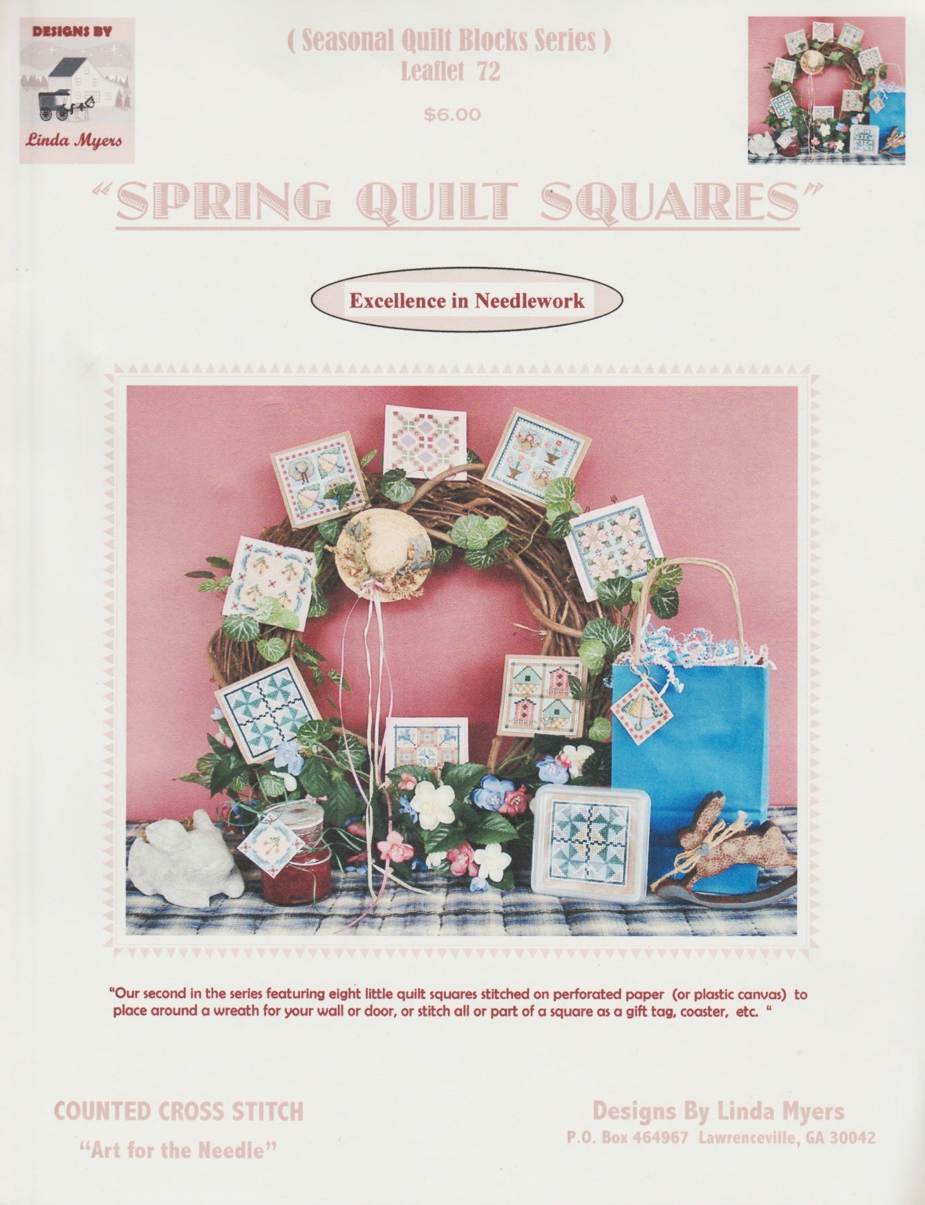 Linda Myers Spring Quilt Squares 72 Amish cross stitch pattern