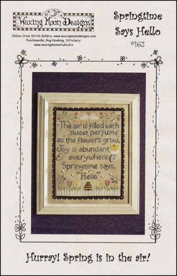 Waxing Moon Springtime Says Hello cross stitch pattern