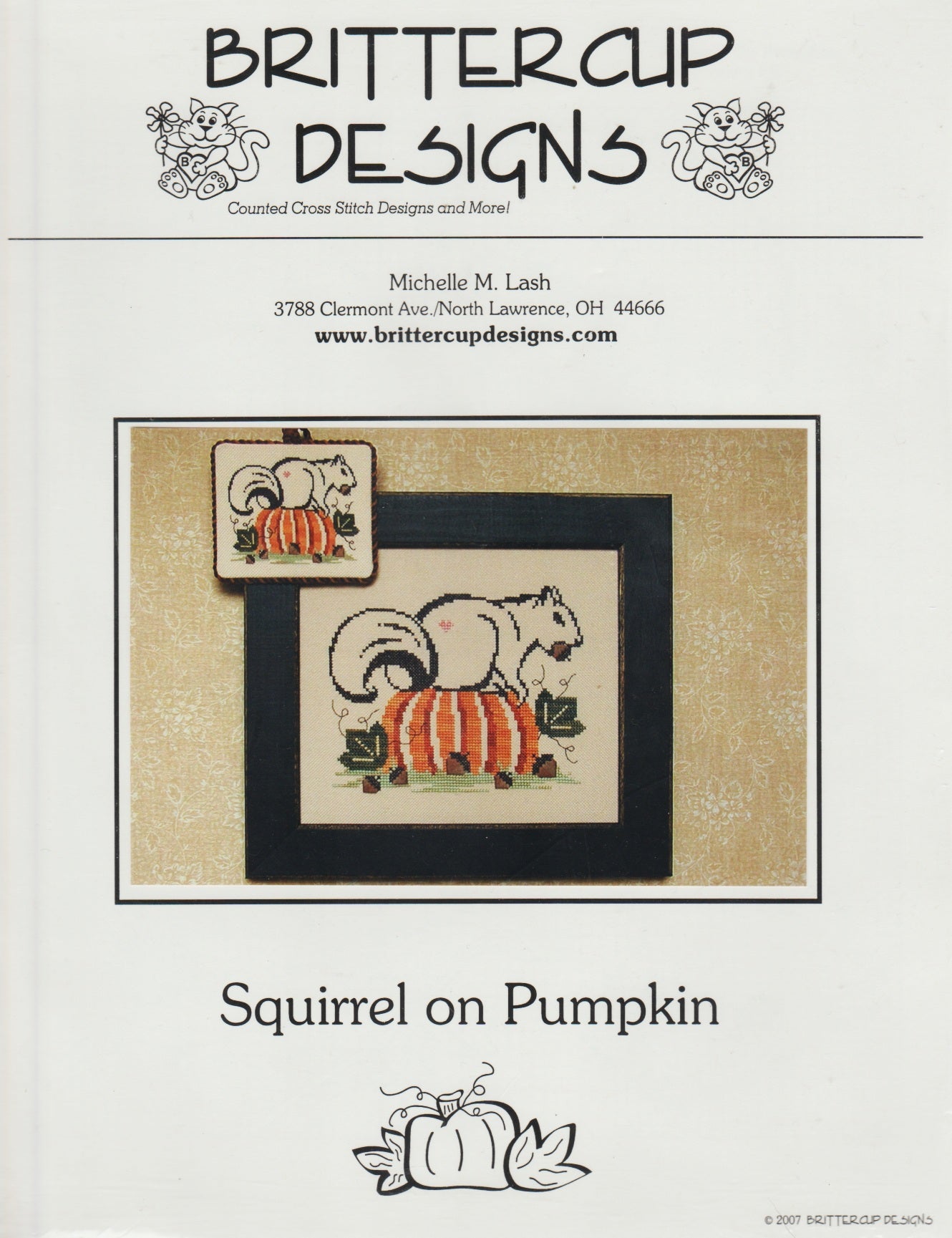 Brittercup Designs Squirrel on Pumpkin cross stitch pattern