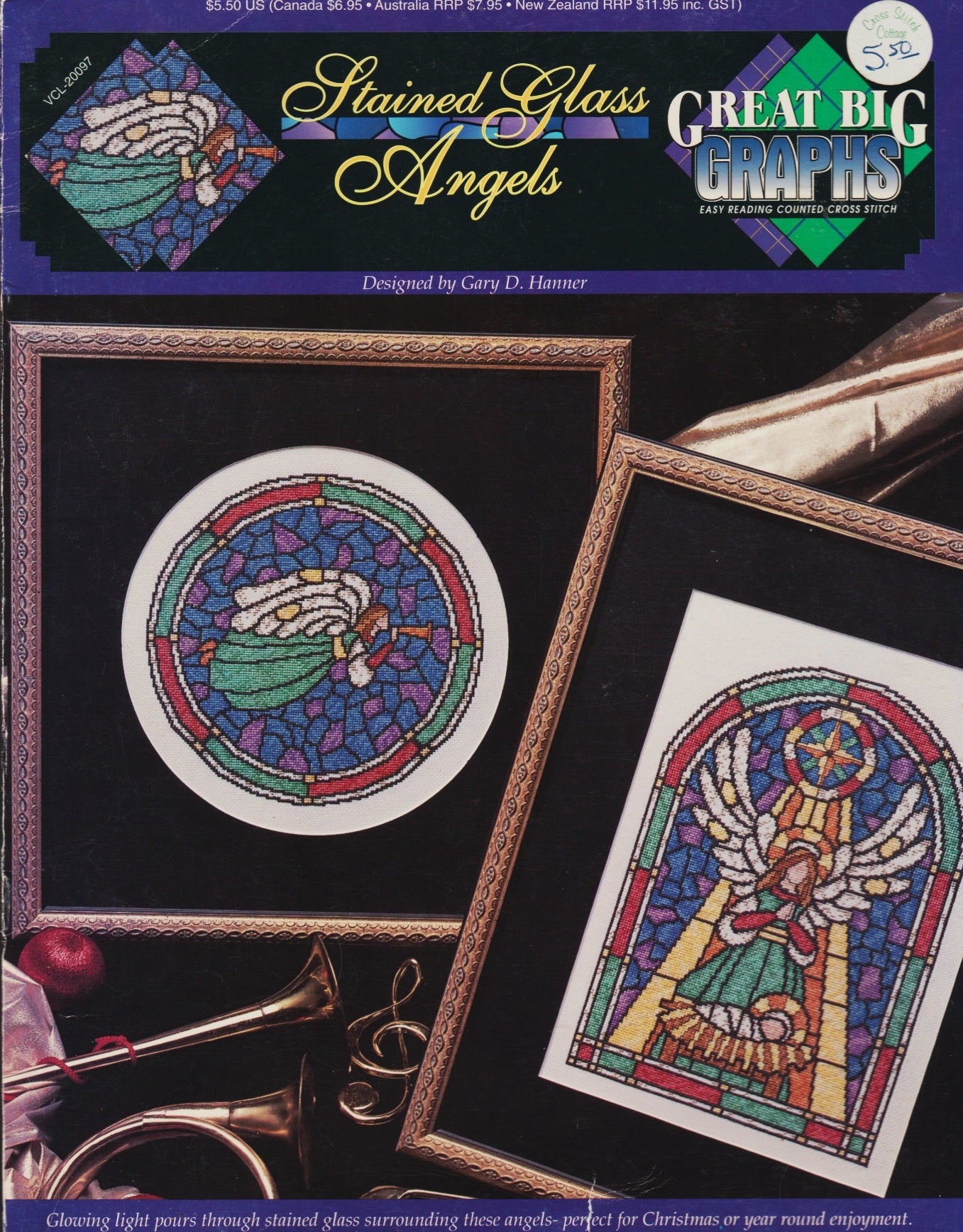 Great Big Graphs Stained Glass Angels VCL-20097 religious church cross stitch pattern