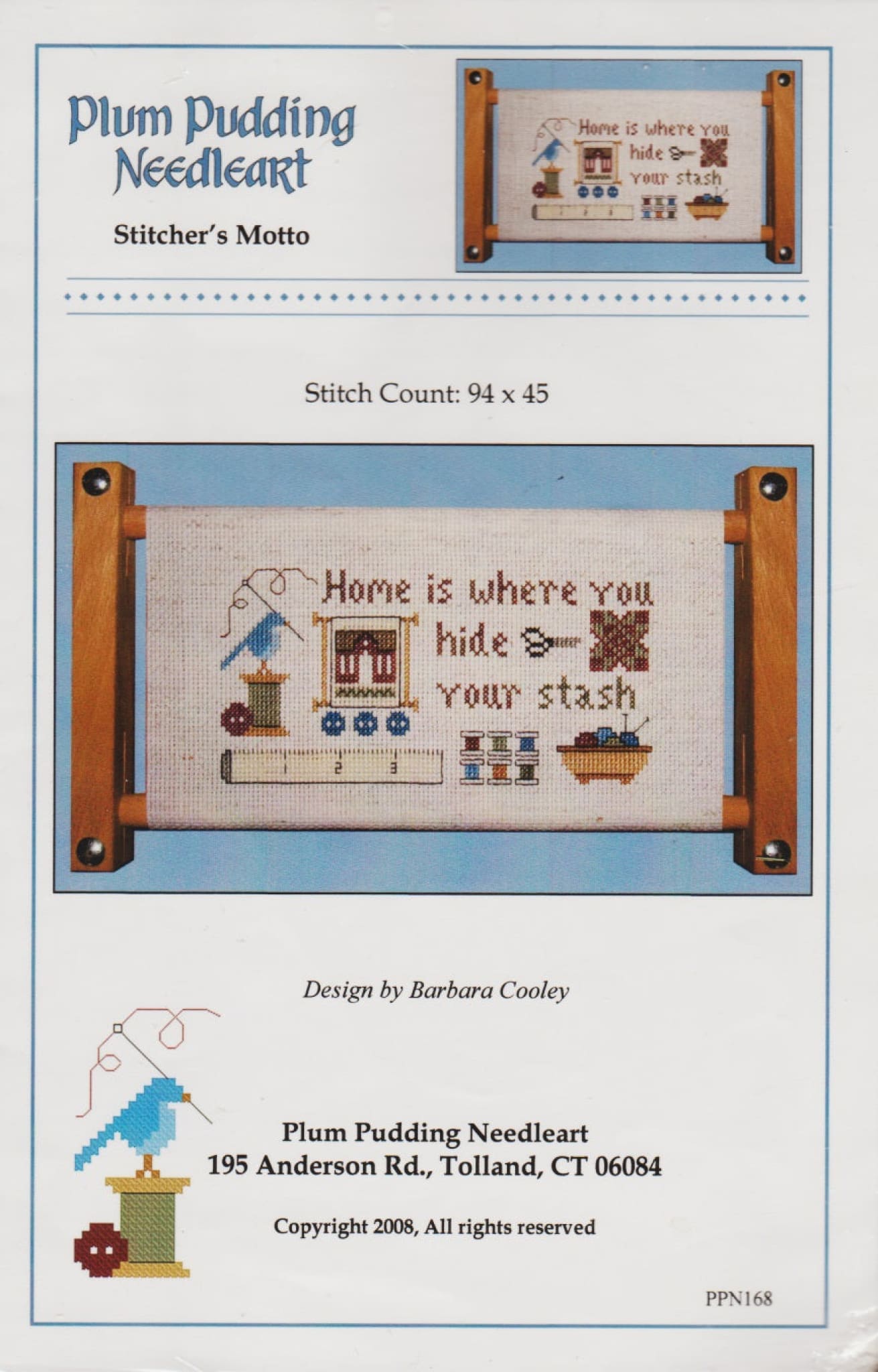 Plum Pudding Needleart Stitcher's Motto cross stitch pattern
