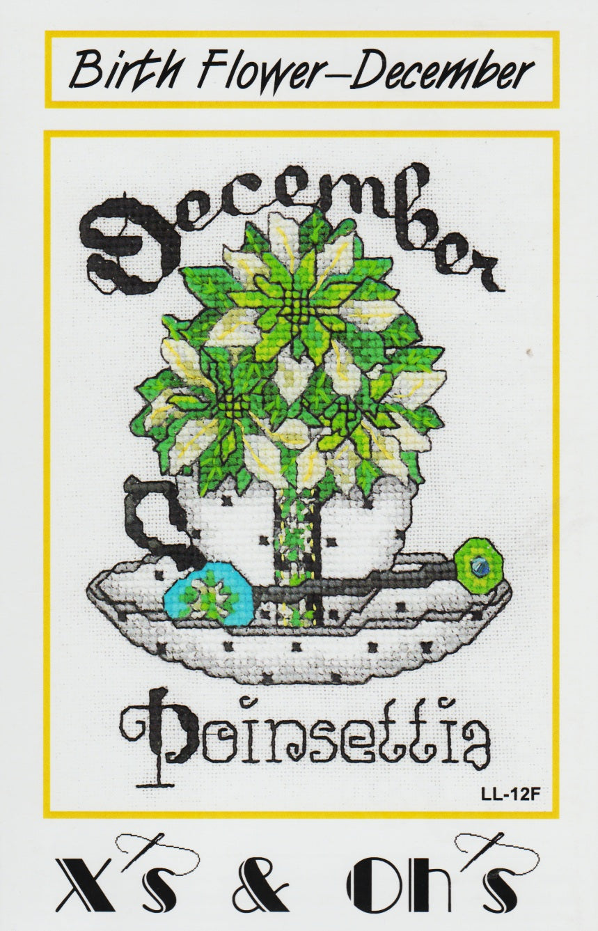 X's & Oh's Teacup Birth Flower December Poinsettia LL-12F cross stitch pattern
