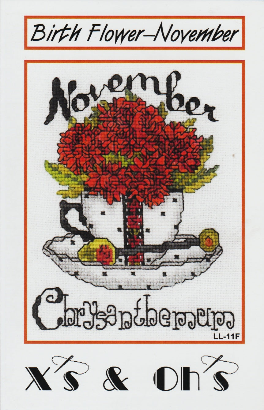 X's & Oh's Teacup Birth Flower November Chrysanthemum LL-11F cross stitch pattern