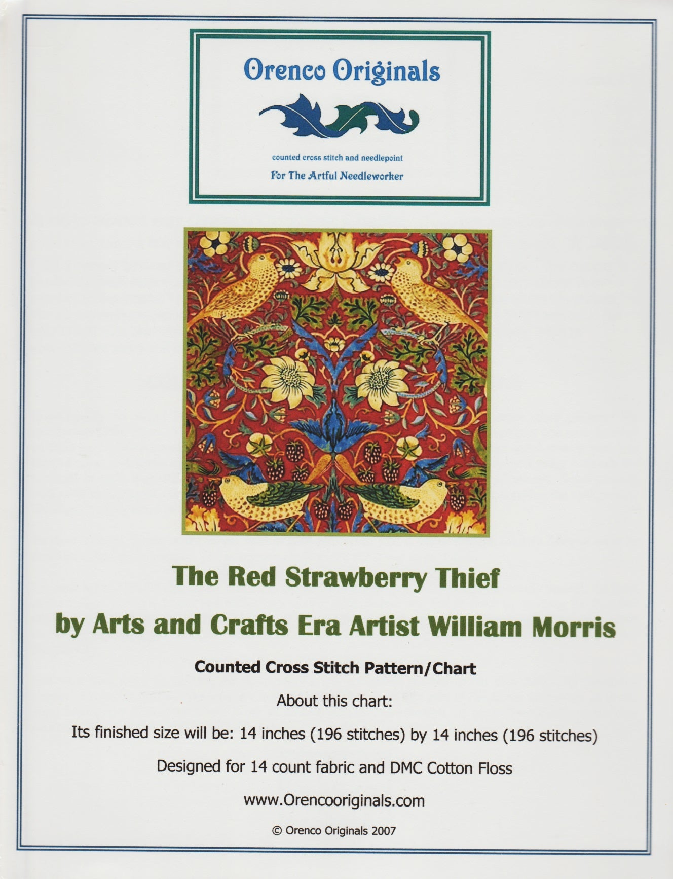 Orenco Originals The Red Strawberry Thief cross stitch pattern