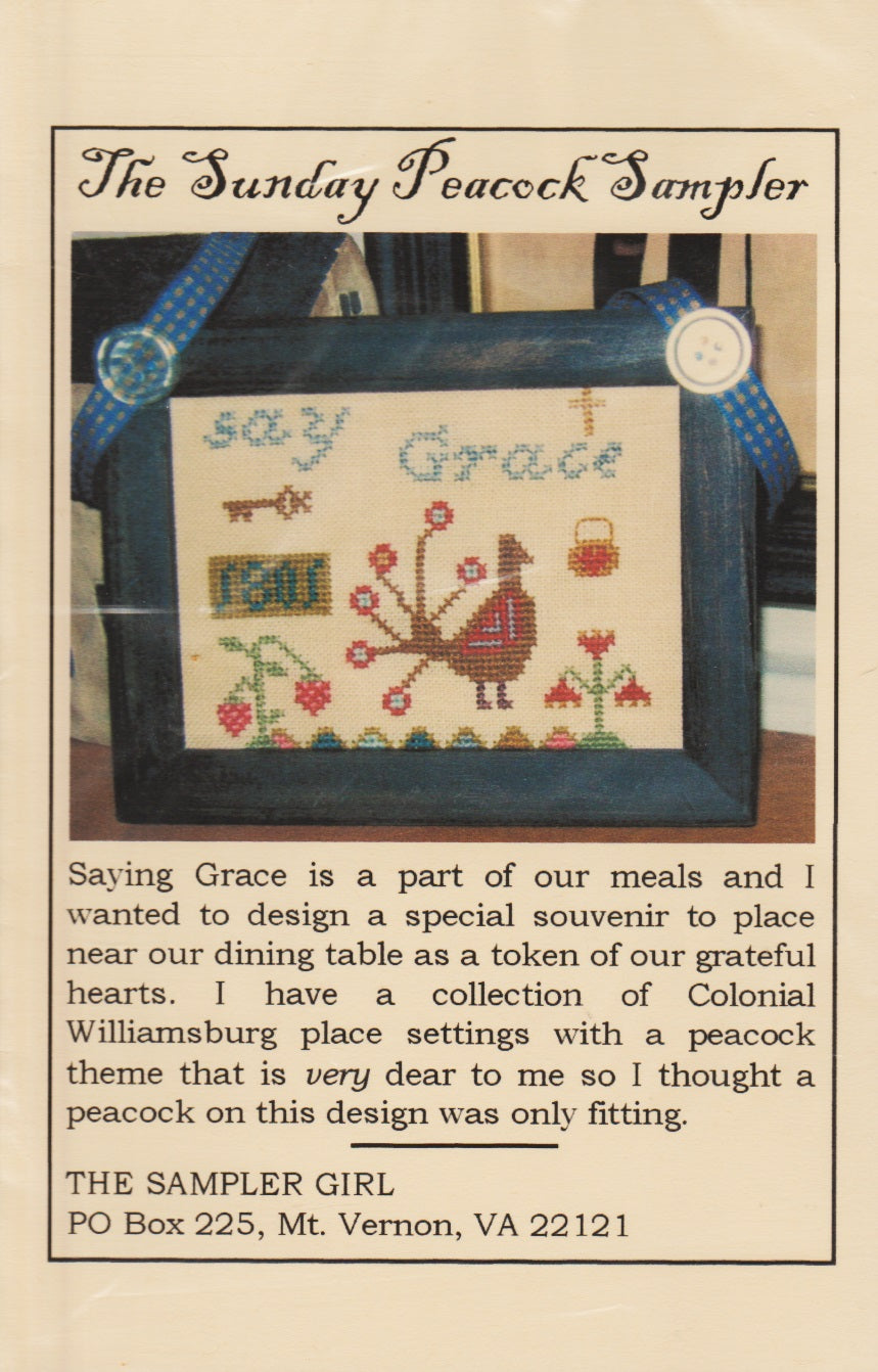 Sampler Girl The Sunday Peacock Sampler cross stitch pattern
