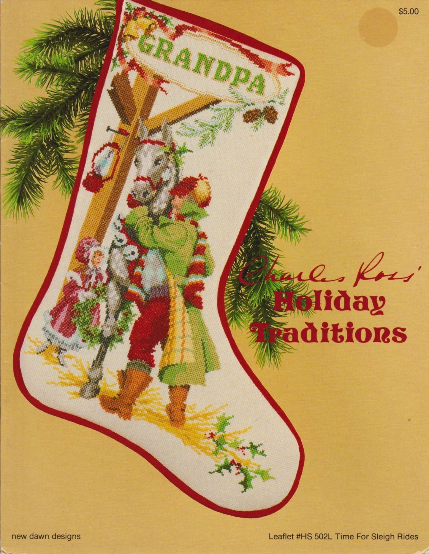 New Dawn Designs Time For Sleigh Rides HS502L christmas stocking cross stitch pattern