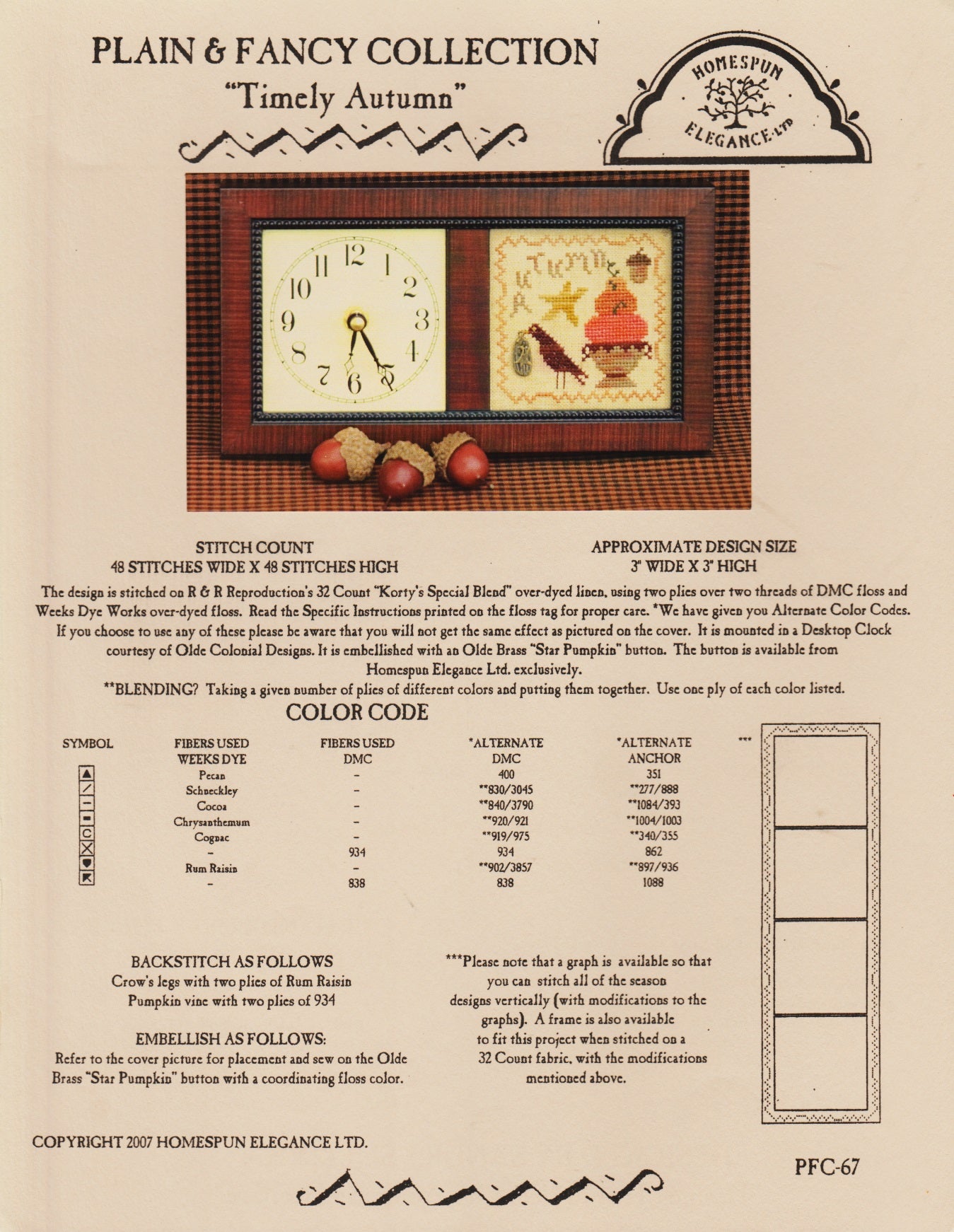 Homespun Elegance Timely Autumn PFC-67 cross stitch pattern