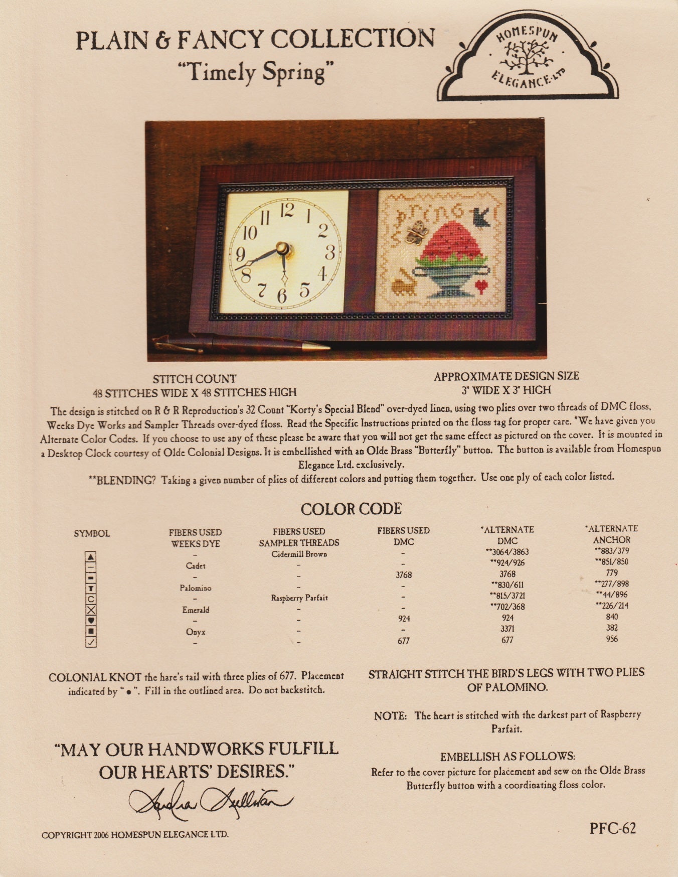 Homespun Elegance Timely Spring PCC-62 cross stitch pattern