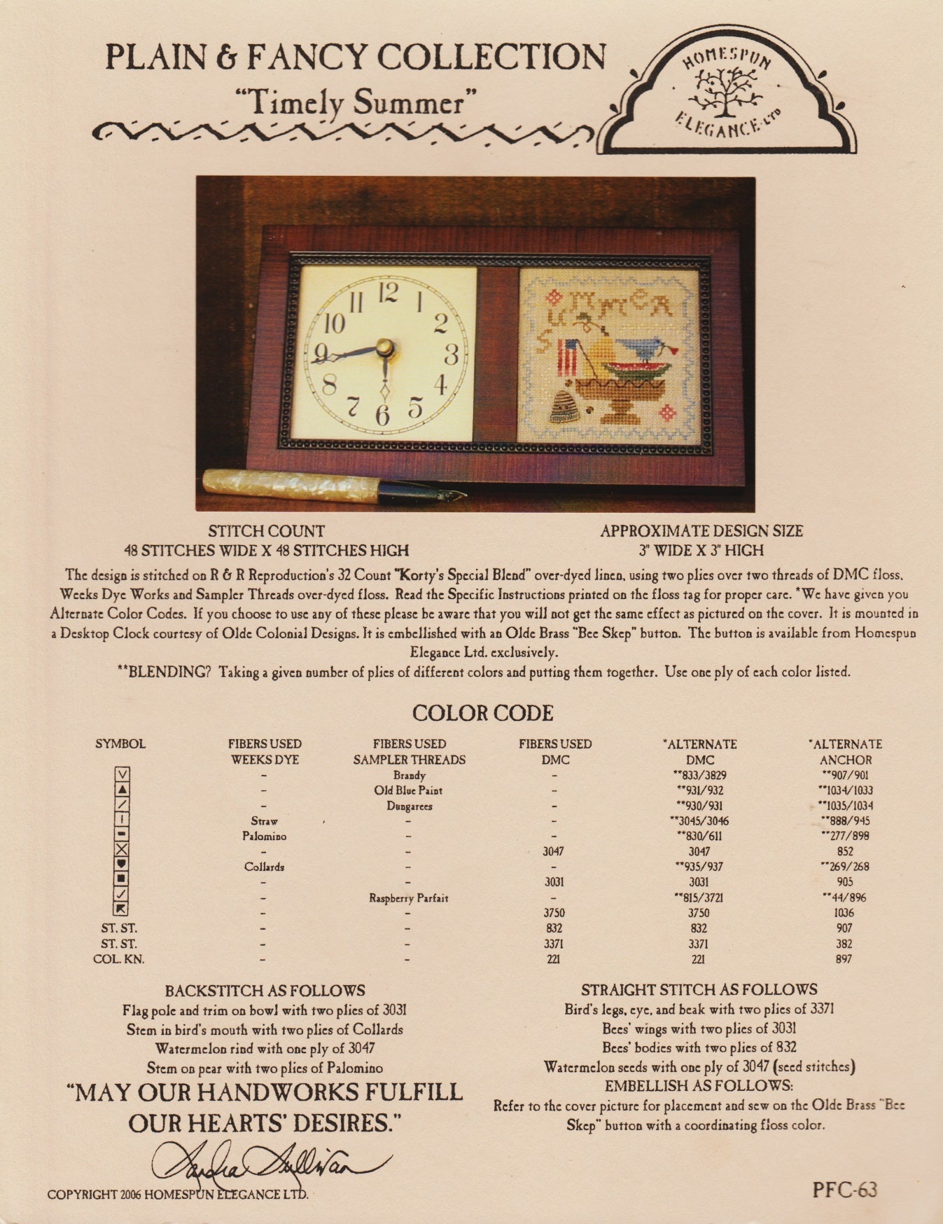 Homespun Elegance Timely Summer PFC-63 cross stitch pattern