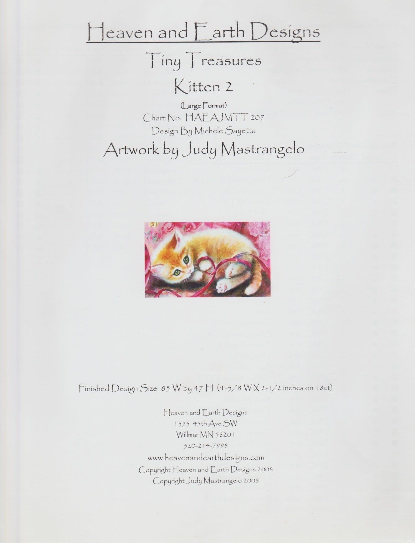 Heaven and Earth Designs Tiny Treasure Kitten 2 HAEAJMTT207 cross stitch pattern
