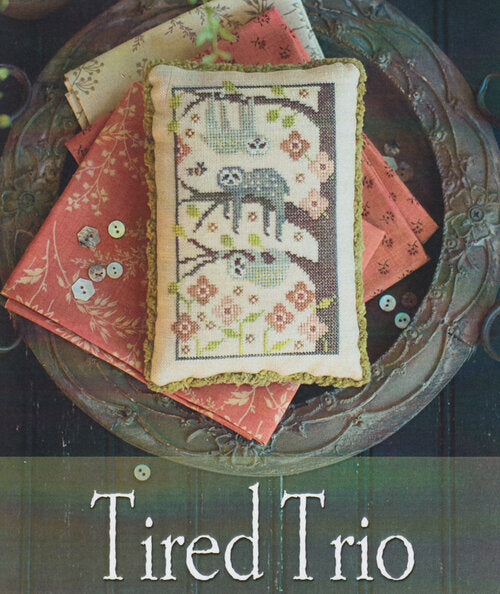 Plum Street Samplers Tired Trio Sloth cross stitch pattern