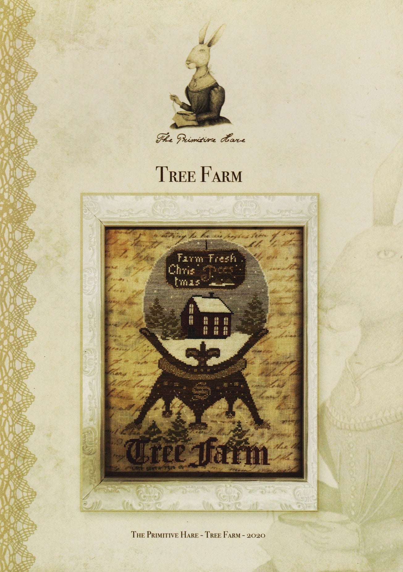 The Primitive Hare Tree Farm christmas cross stitch pattern