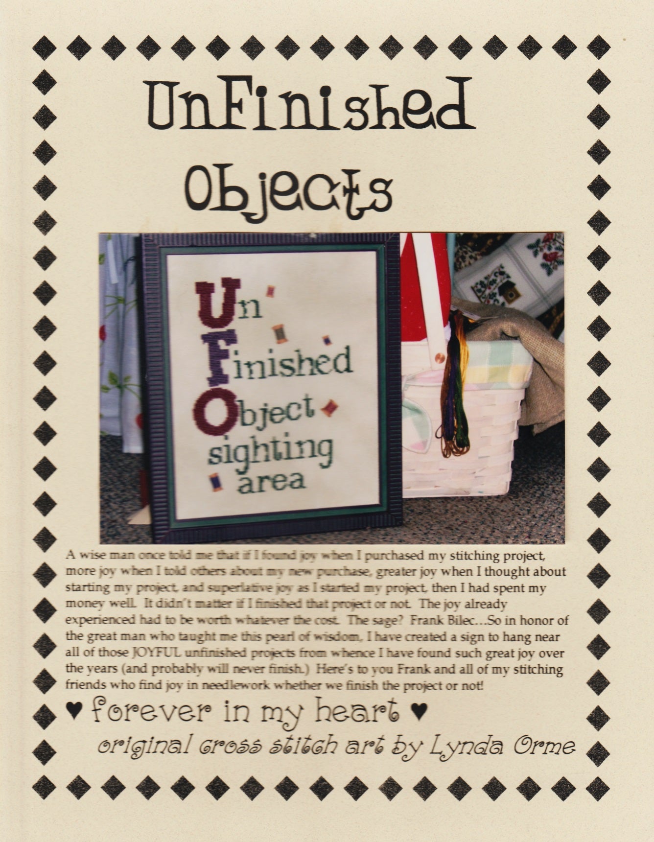 Forever In My Heart UnFinished Objects cross stitch pattern