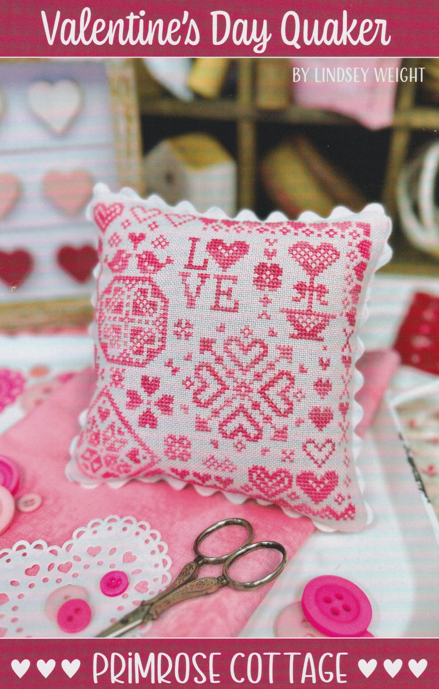 Primrose Cottage Valentine's Day Quaker PCS-125 romantic love cross stitch pattern