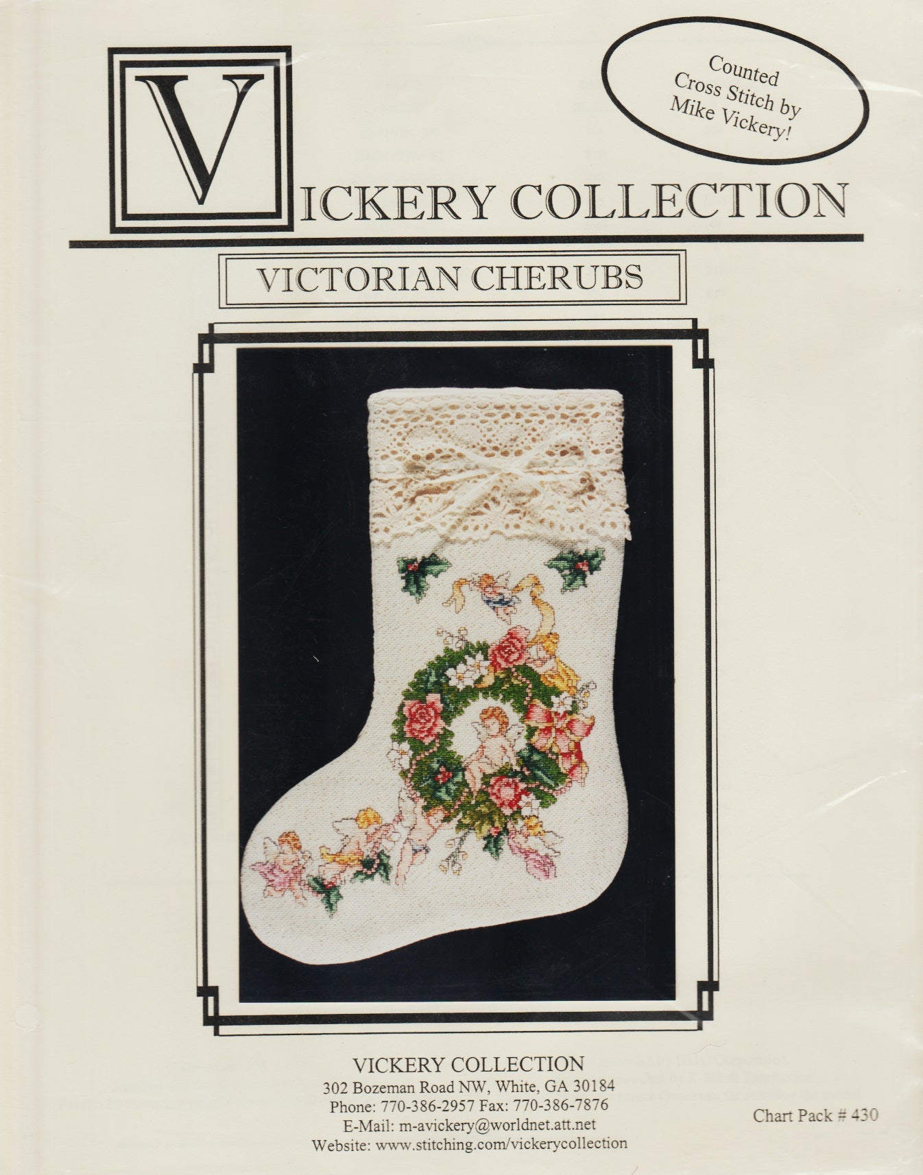 Vickery Collection Victorian Cherubs 430 christmas stocking cross stitch pattern