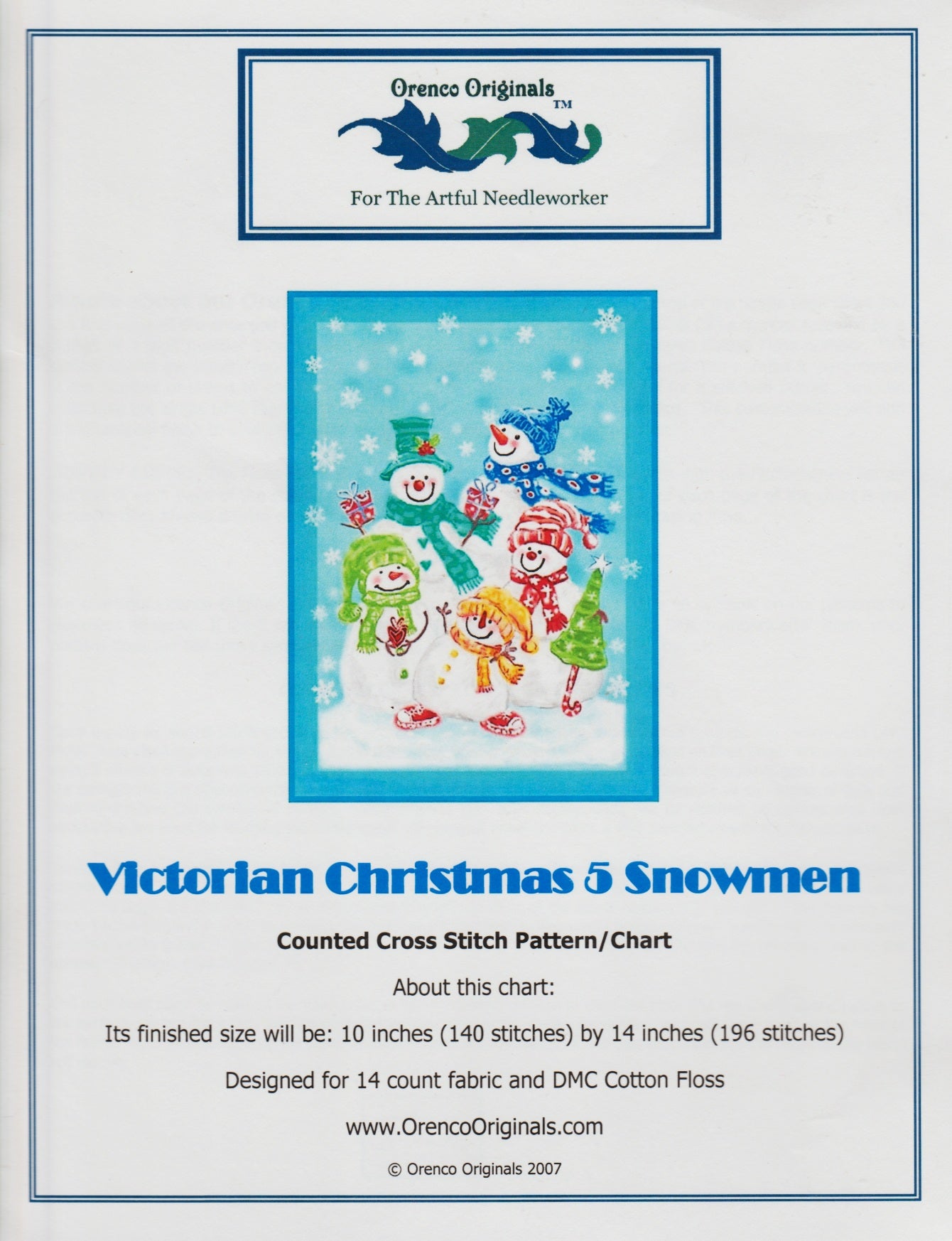 Orenco Victorian Christmas 5 Snowmen cross stitch pattern