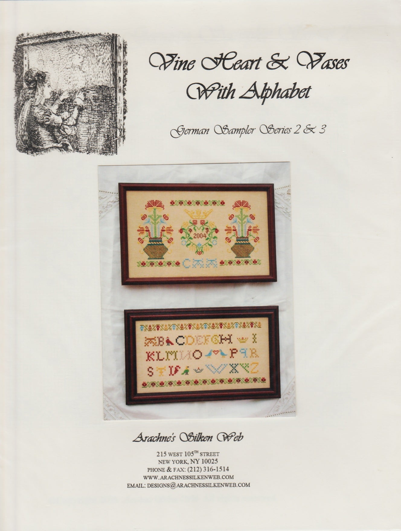 Arachne's Silken Web Vine Heart & Vases With Alphabet cross stitch pattern