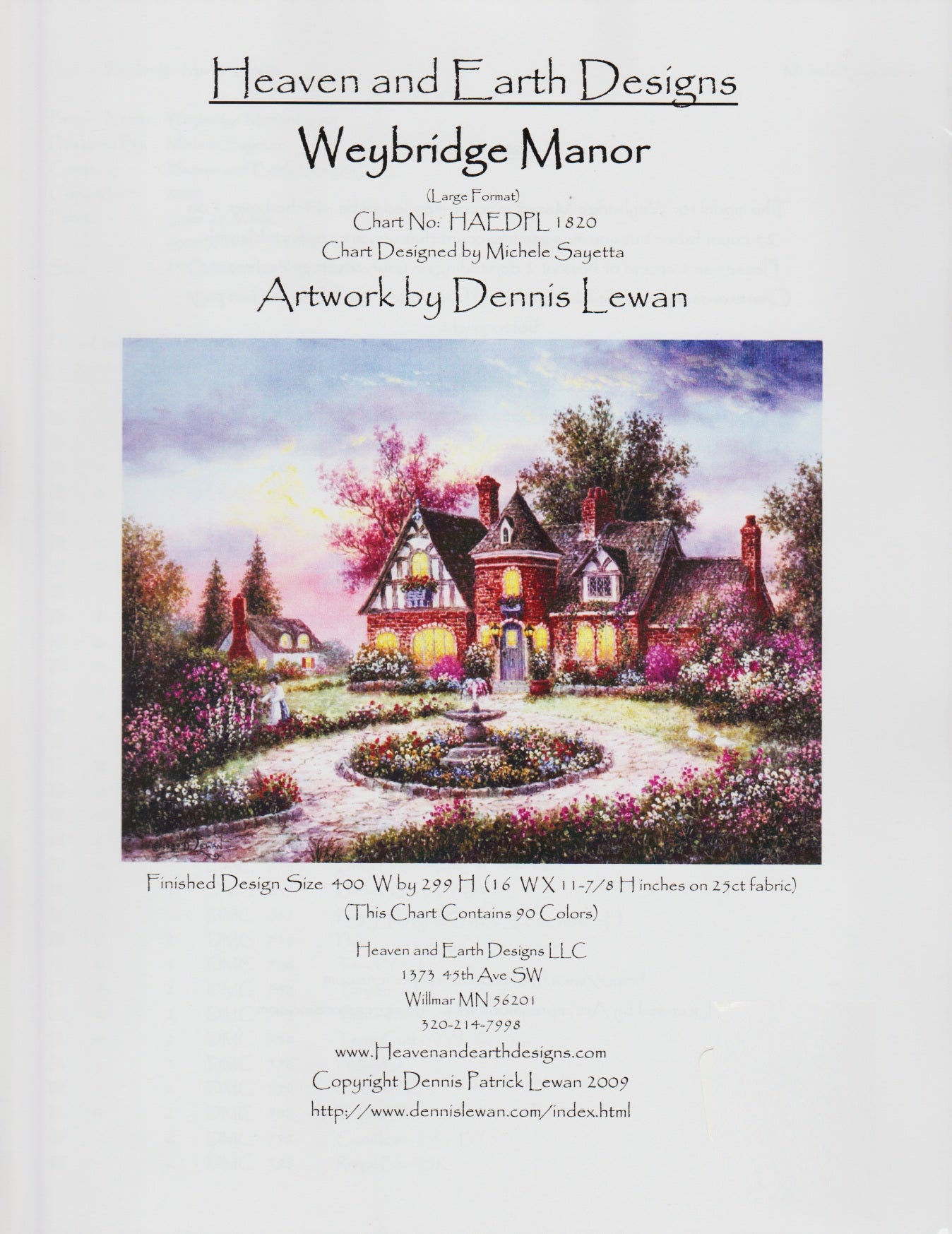 Heaven and Earth Designs Weybridge Manor HAEDPL1820 cross stitch pattern