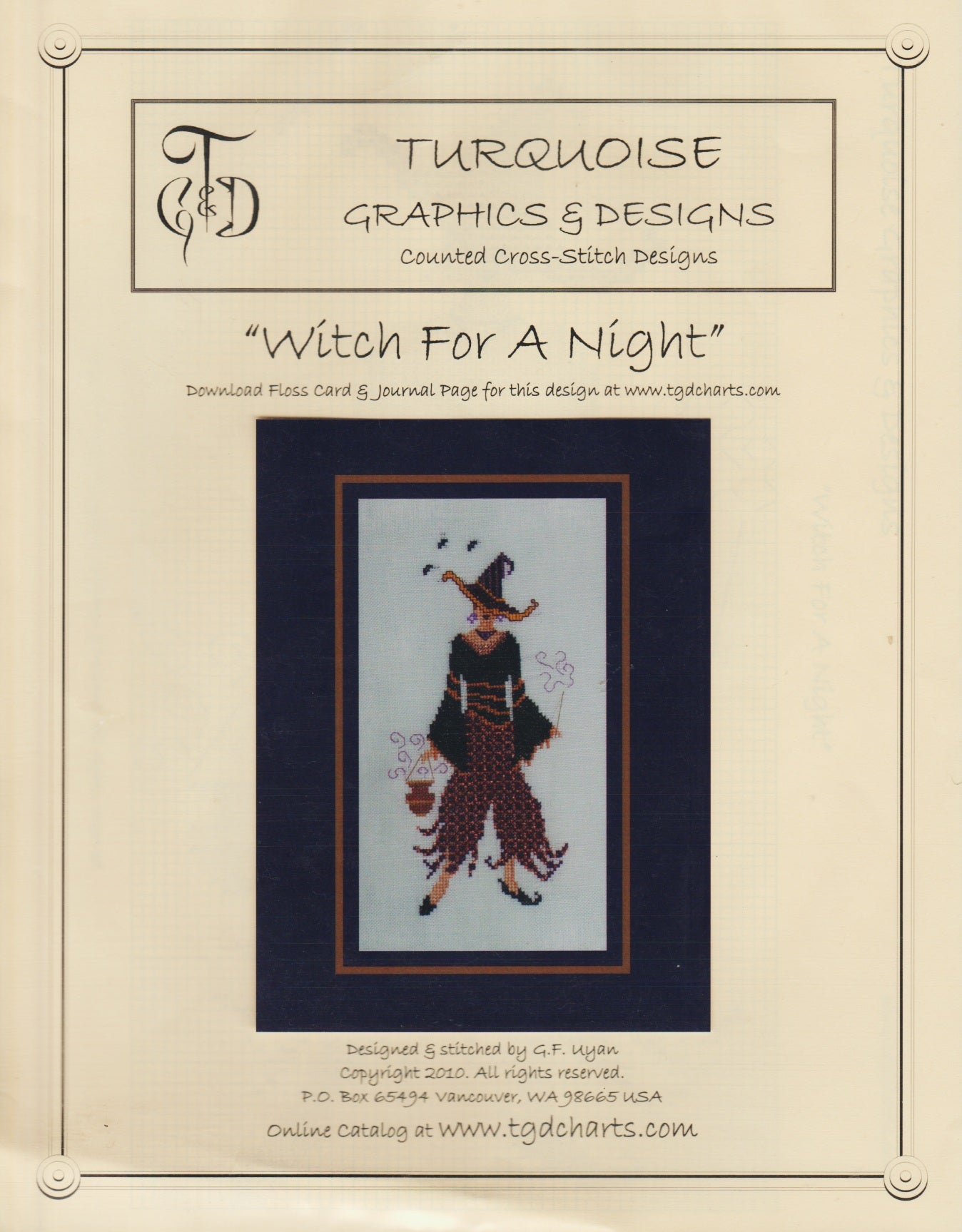 Turquoise Graphics Designs Witch For A Night Halloween cross stitch pattern