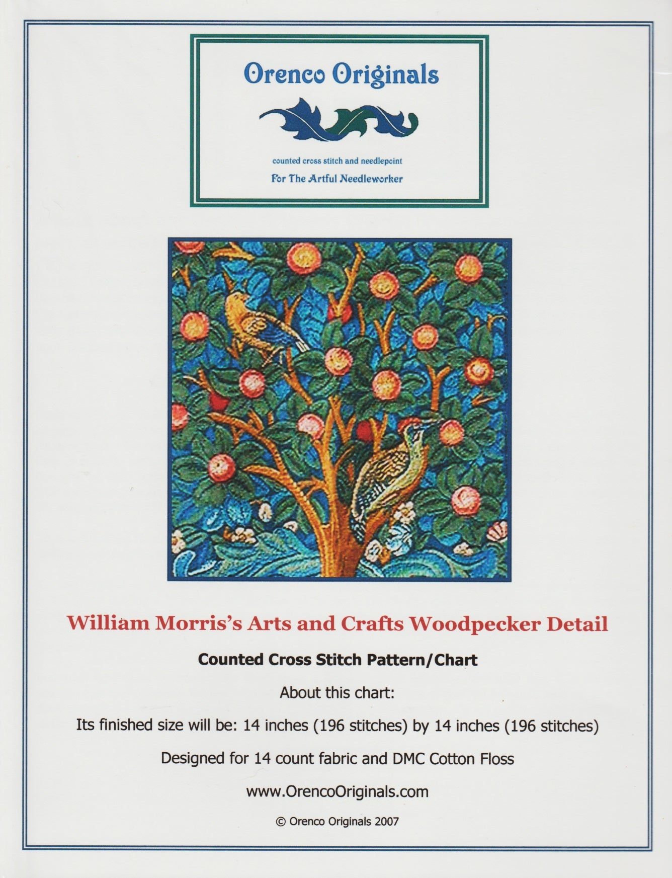 Orenco Originals Woodpecker Detail cross stitch pattern