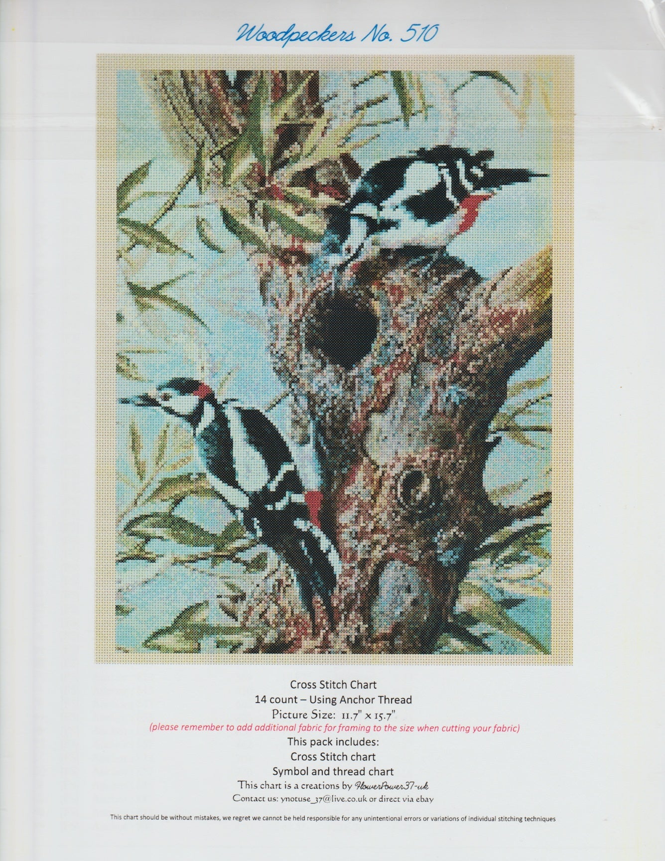 FlowerPower37 Woodpeckers 510 cross stitch pattern