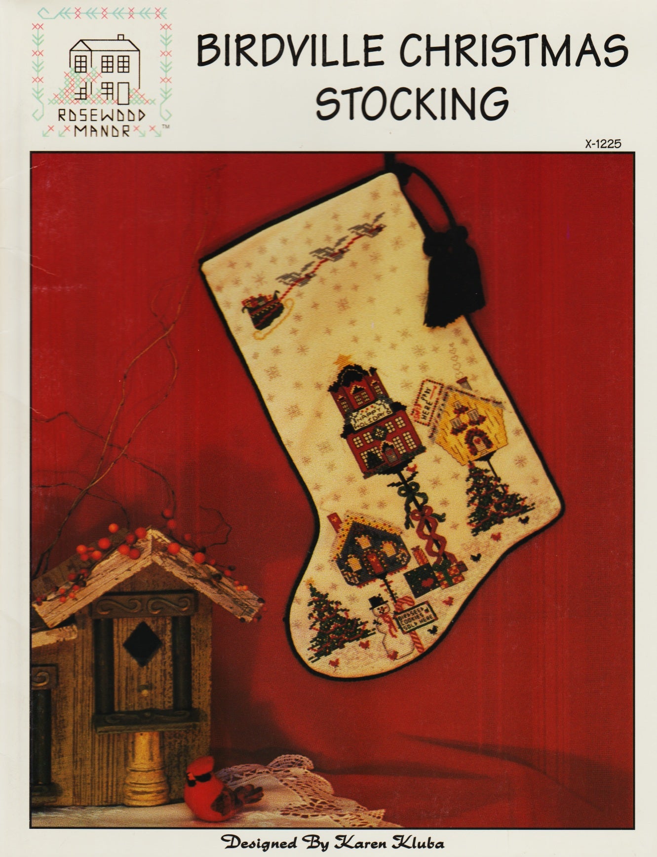 Rosewood Manor Birdville Christmas Stocking, X-1225 cross stitch pattern