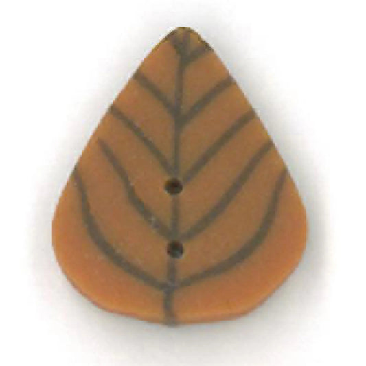 Just Another Button Company Butterscotch Leaf, MM1005 flat 2-hole clay cross stitch button