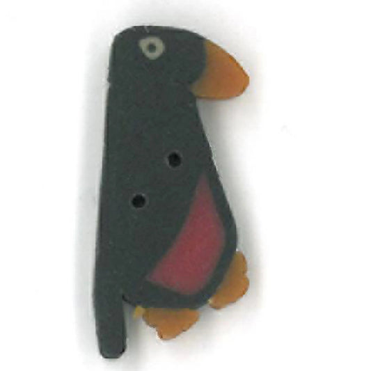 Just Another Button Company Mosey Blackbird, MM1013 flat clay 2-hole cross stitch button