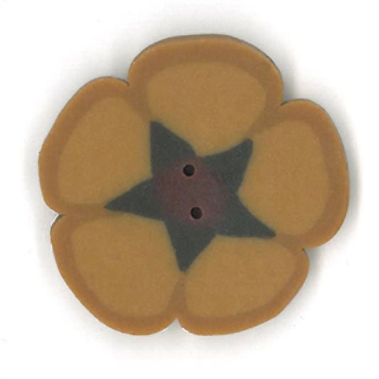 Just Another Button Company William's Gold Flower, NH1073 flat 2-hole clay cross stitch button