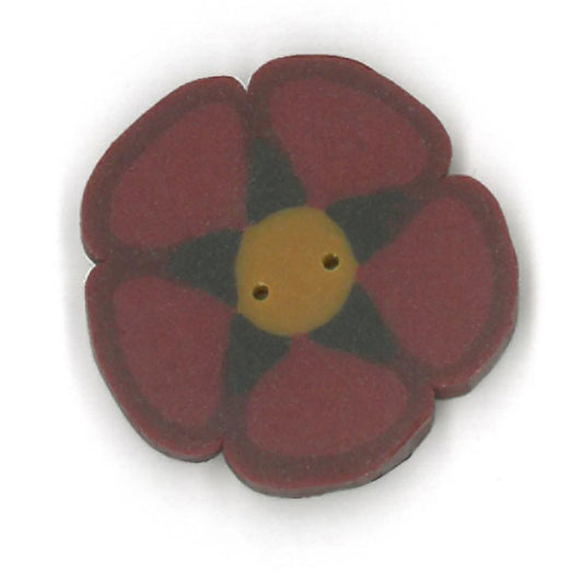Just Another Button Company William's Red Flower, NH1075 flat 2-hole clay cross stitch button