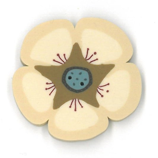 Just Another Button Company Colonial Cream Posy, NH1076 flat 2-hole clay cross stitch button