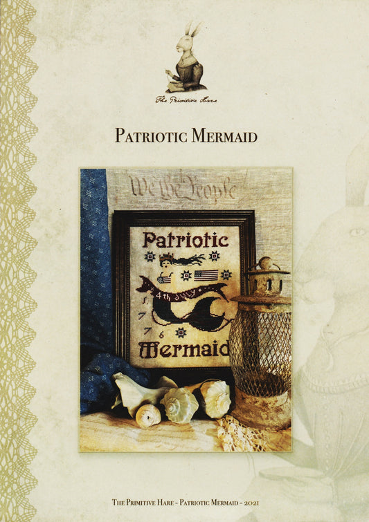 The Primitive Hare Patriotic Mermaid cross stitch pattern