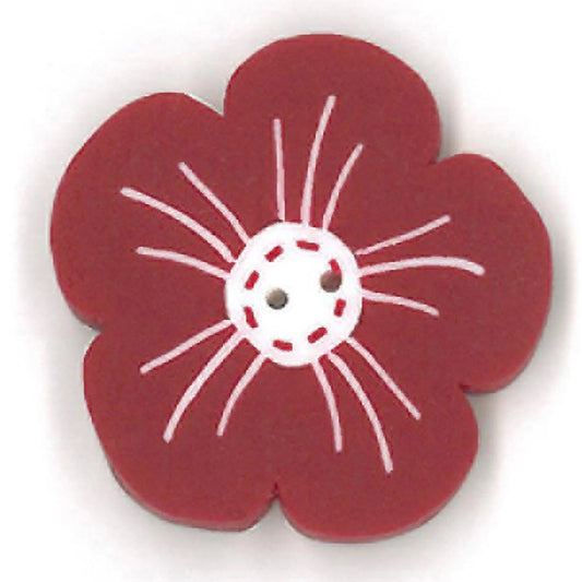 Just Another Button Company Geranium Red & White, RW1006 flat 2-hole clay cross stitch pattern