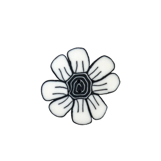 Just Another Button Company Daisy Black & White, SS1004.S flat 2-hole cross stitch button
