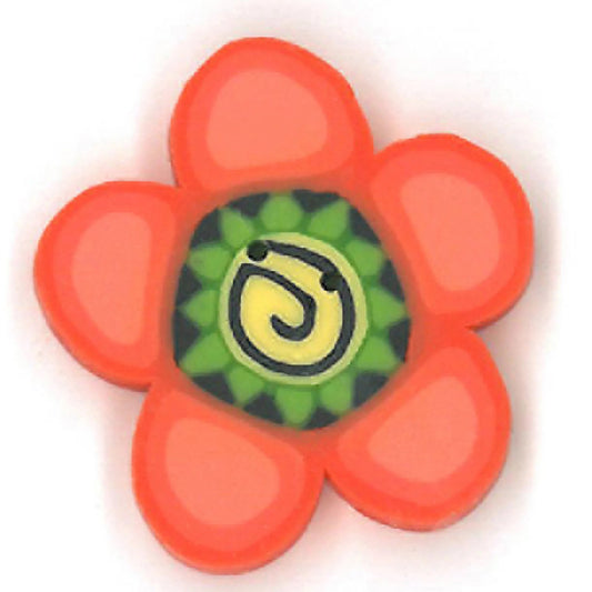 Just Another Button Company Orange Daisy, SS1006.L flat clay 2-hole cross stitch button
