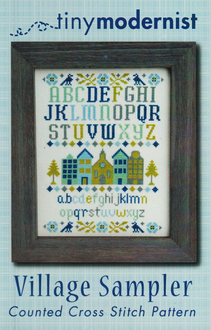 Tiny Modernist Village Sampler cross stitch pattern